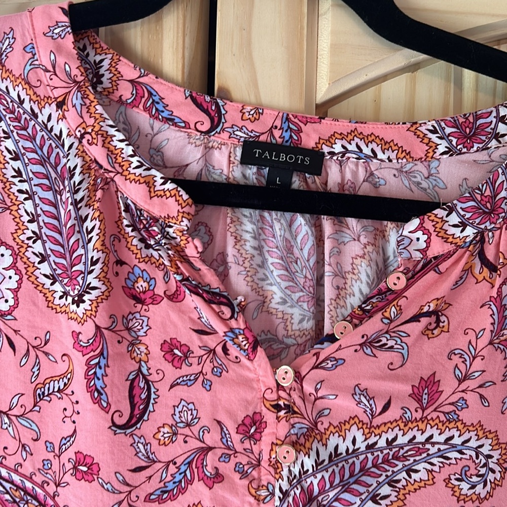 Talbots Pink Patterned Blouse Size L - image 3